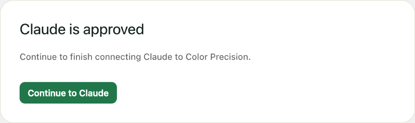 Claude is approved, with a Continue to Claude button
