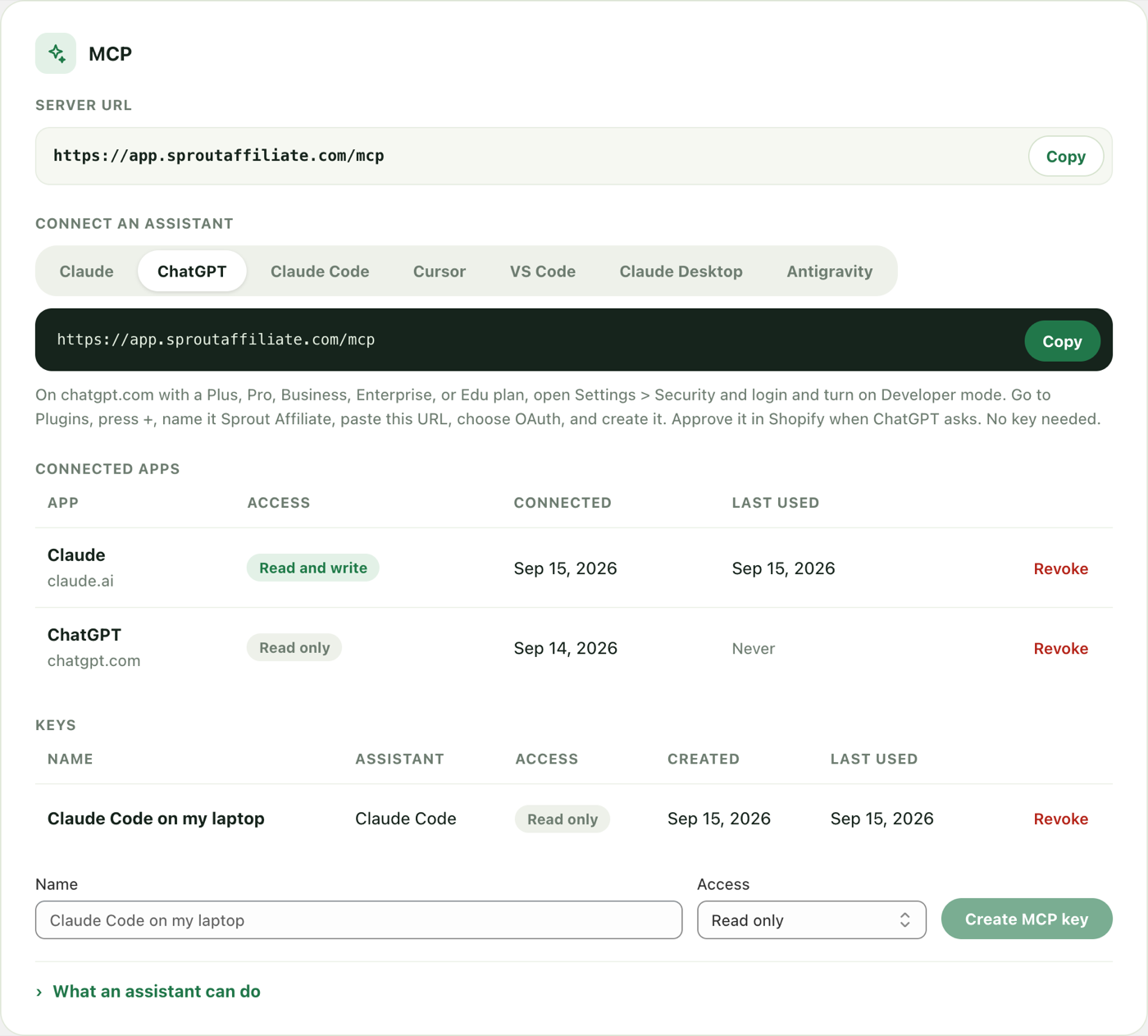 The MCP card with the ChatGPT tab selected and its steps